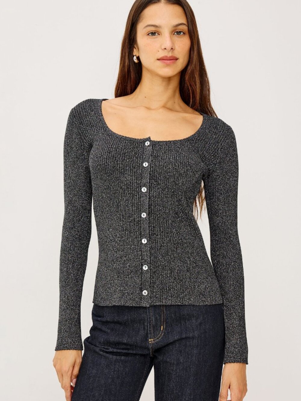 Rails Paulina Cardigan Gunmetal Lurex Metallic Knit Sweater Size S NWT